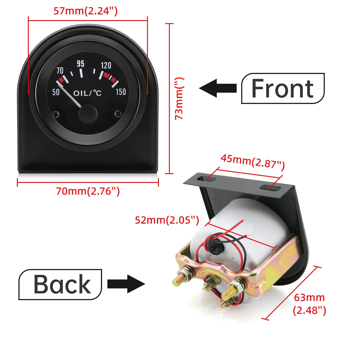 52MM Oil Pressure Gauge Water Temperature Oil Temp Voltmeter Fuel Level Meter with Bracket Pod Holder For 12V Universal Vehicle