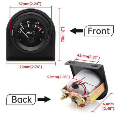 52MM Oil Pressure Gauge Water Temperature Oil Temp Voltmeter Fuel Level Meter with Bracket Pod Holder For 12V Universal Vehicle