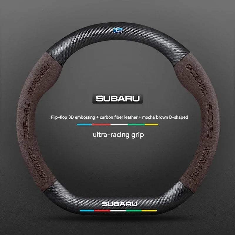 For Subaru Outback Brz Wrx Xv Ascent Forester Impreza Legacy Car Suede Carbon Fiber Leather Steering Wheel Cover Accessories