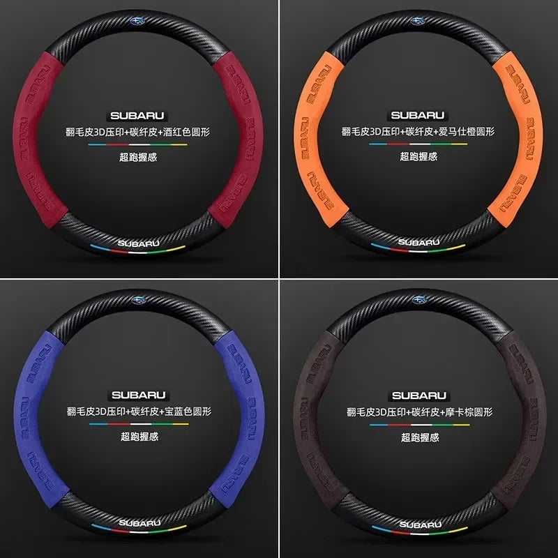 For Subaru Outback Brz Wrx Xv Ascent Forester Impreza Legacy Car Suede Carbon Fiber Leather Steering Wheel Cover Accessories