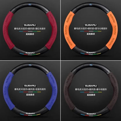 For Subaru Outback Brz Wrx Xv Ascent Forester Impreza Legacy Car Suede Carbon Fiber Leather Steering Wheel Cover Accessories