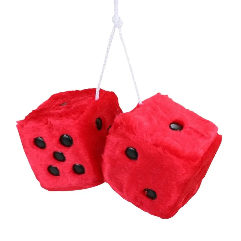 Fuzzy Plush Dice for Car Mirror Pair of Retro Pink Dice with White Dots for Car Interior Hanging Ornament Decoration