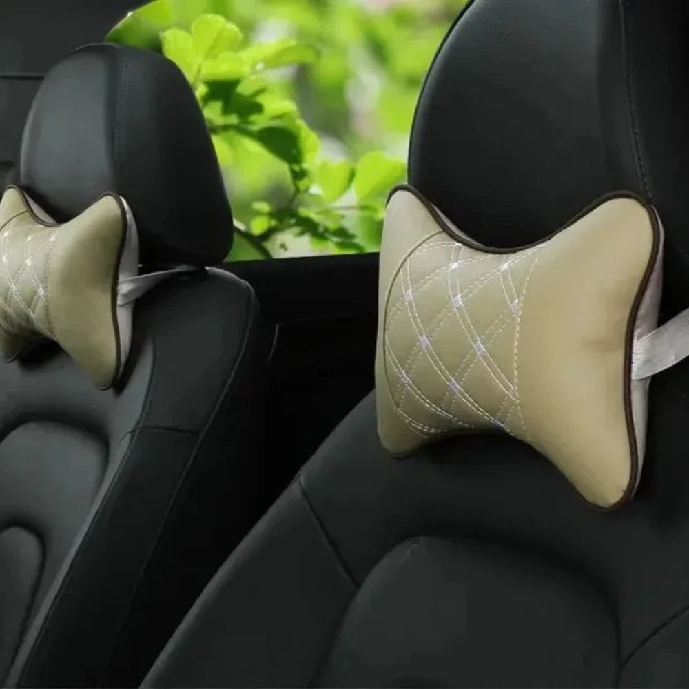 1pc PU Leather Car Neck Pillow Universal Headrest Pillow with Fiber Fill for Comfort Head Pain Relief in Vehicles