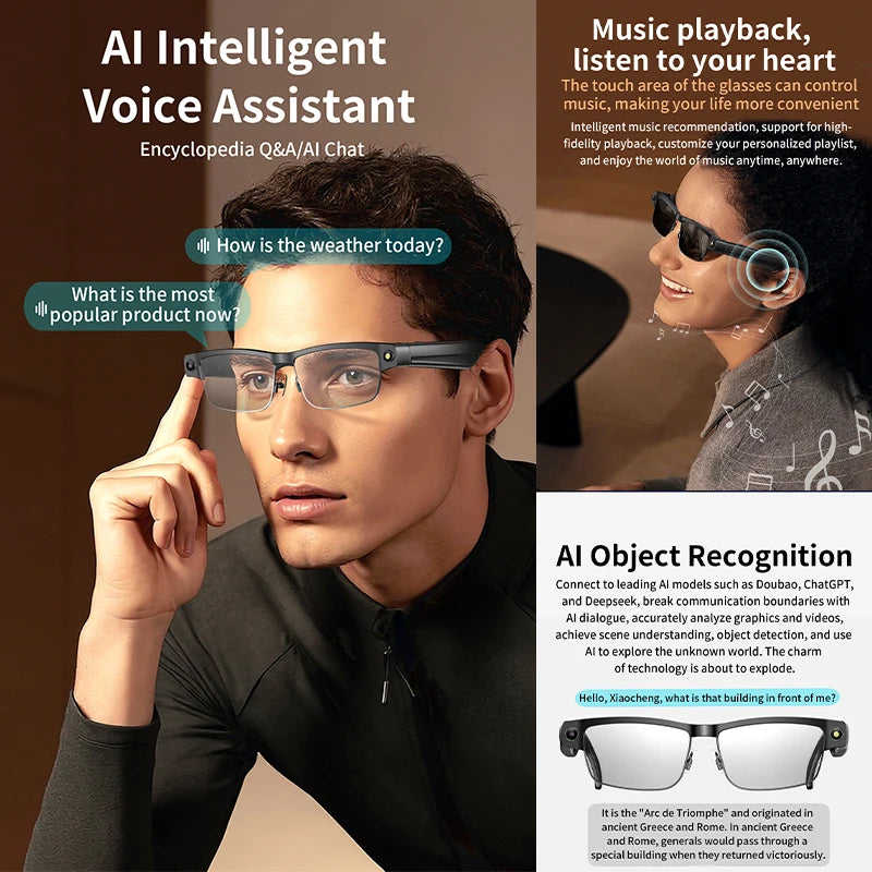 2026 AI Smart Glasses 800W HD Camera Video Recording WIFI Transmission Music AI Object Recognition 270mAh BT Call Smart Glasses