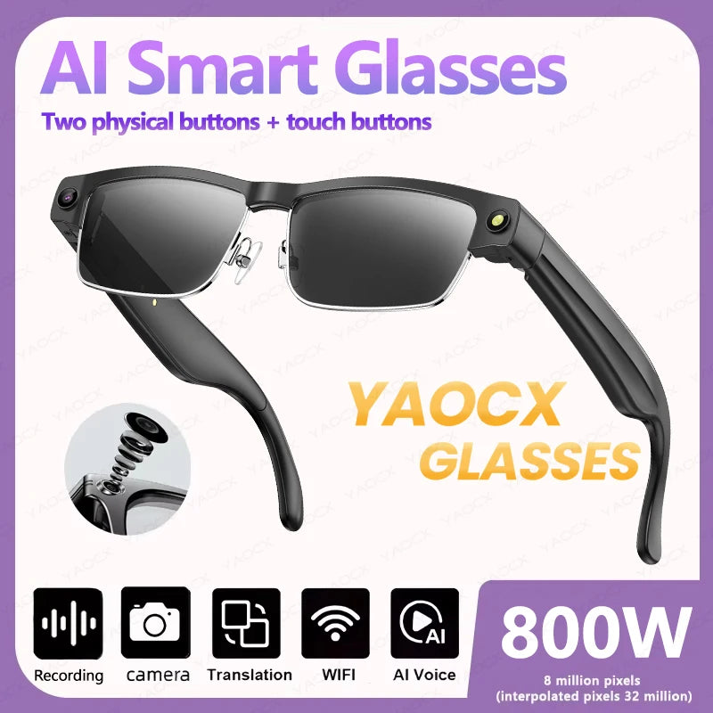 2026 AI Smart Glasses 800W HD Camera Video Recording WIFI Transmission Music AI Object Recognition 270mAh BT Call Smart Glasses