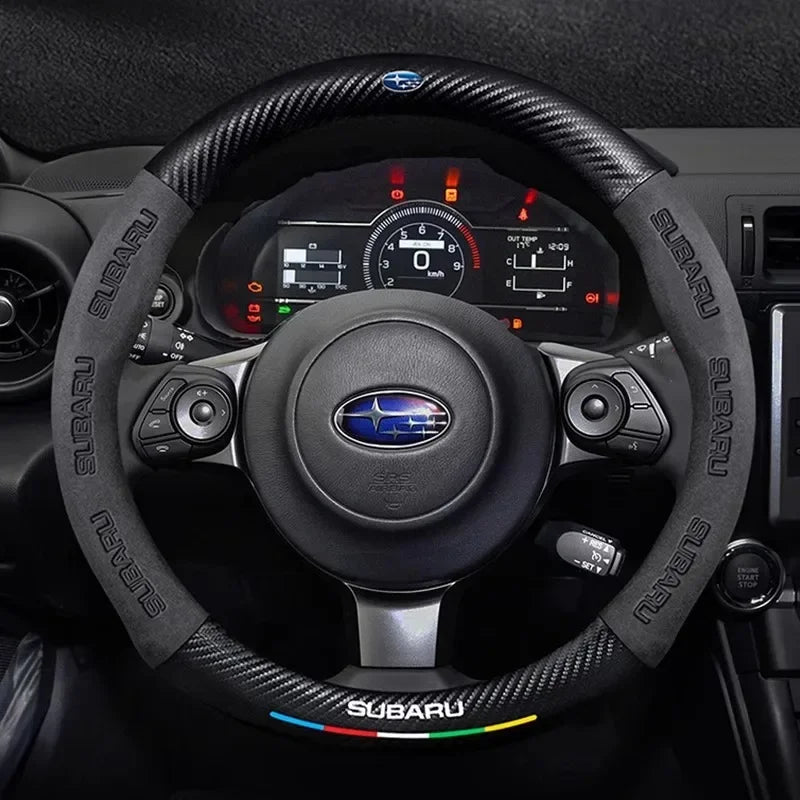For Subaru Outback Brz Wrx Xv Ascent Forester Impreza Legacy Car Suede Carbon Fiber Leather Steering Wheel Cover Accessories