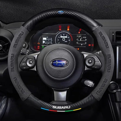 For Subaru Outback Brz Wrx Xv Ascent Forester Impreza Legacy Car Suede Carbon Fiber Leather Steering Wheel Cover Accessories