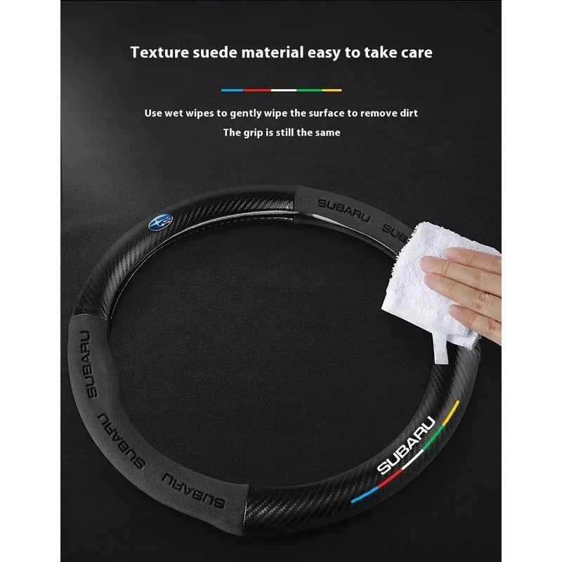 For Subaru Outback Brz Wrx Xv Ascent Forester Impreza Legacy Car Suede Carbon Fiber Leather Steering Wheel Cover Accessories