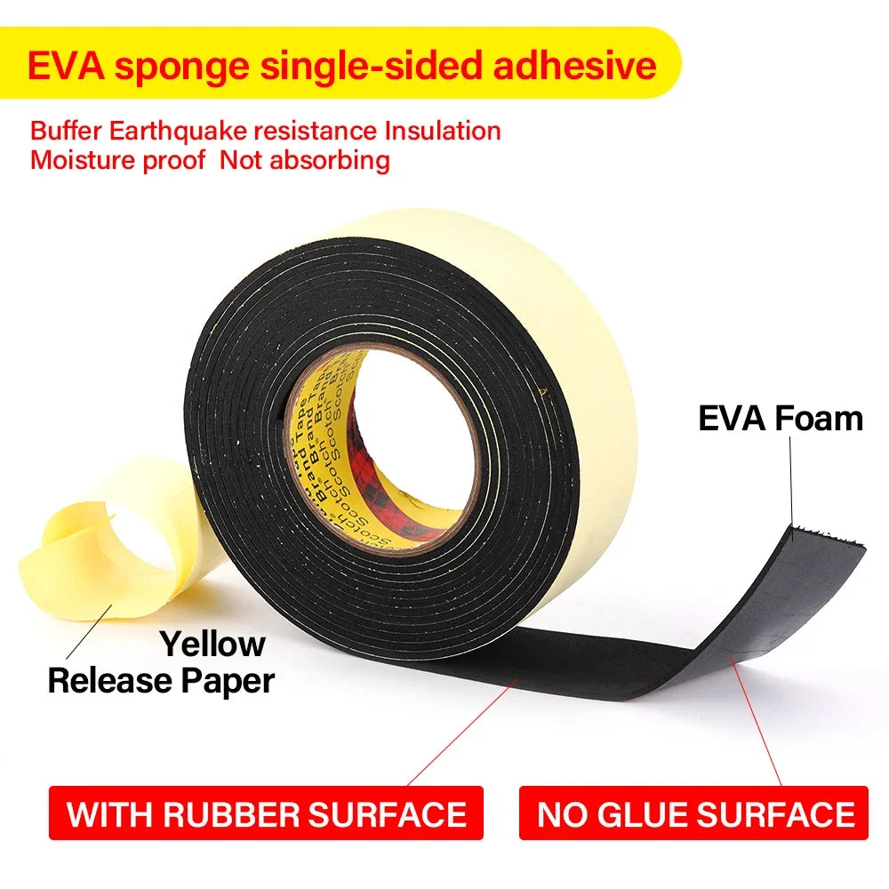 1 Roll 5mX50mmX3mm Eva Black Foam Sponge Rubber Strip Tape Door Window Soundproof Anti-Collision Car Interior Sound Insulation