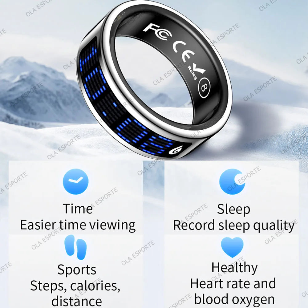 2026 Smart Ring Men Women LED Display Screen Heart Rate Blood Oxygen Monitor 5ATM Waterproof Multi Sports Mode Gifts For Android