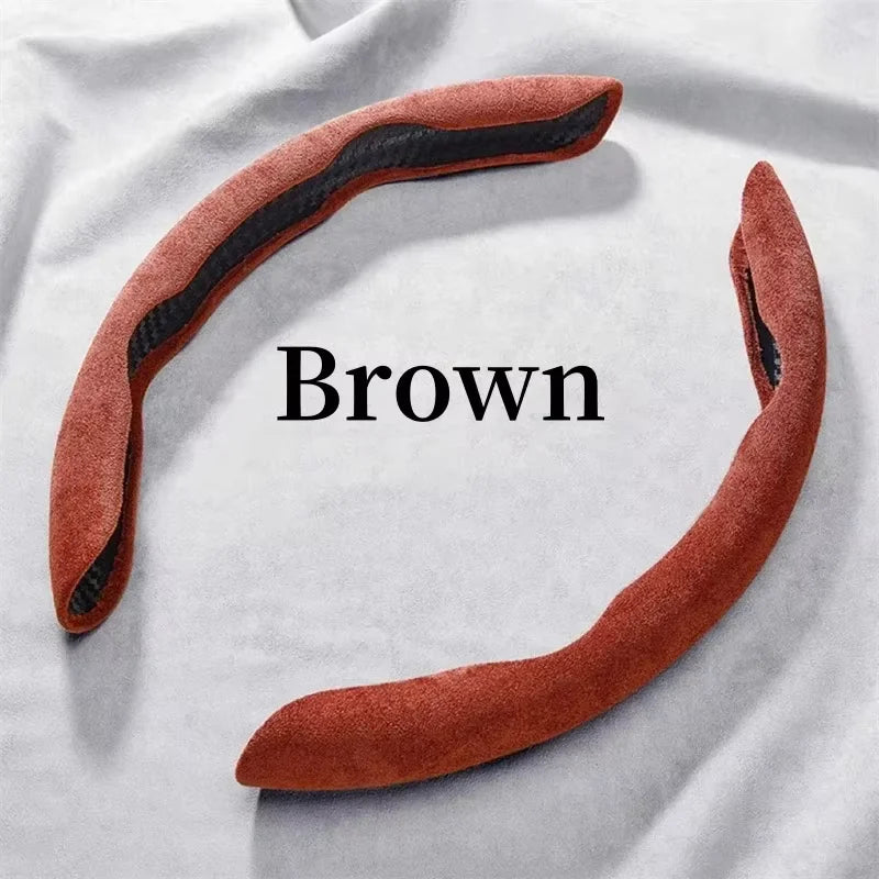 2026 Suede Universal 38CM Car Steering Wheel Booster Cover Non-Slip Auto Interior Steer Protector Decoration Accessories-Brown