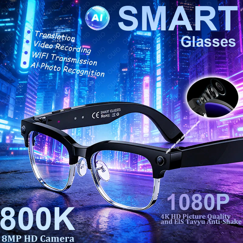 New 4K Glasses AI Smart Glasses With 8MP Camera Video Recording Translation Smart Sunglasses Bluetooth Call Music Play Men Women