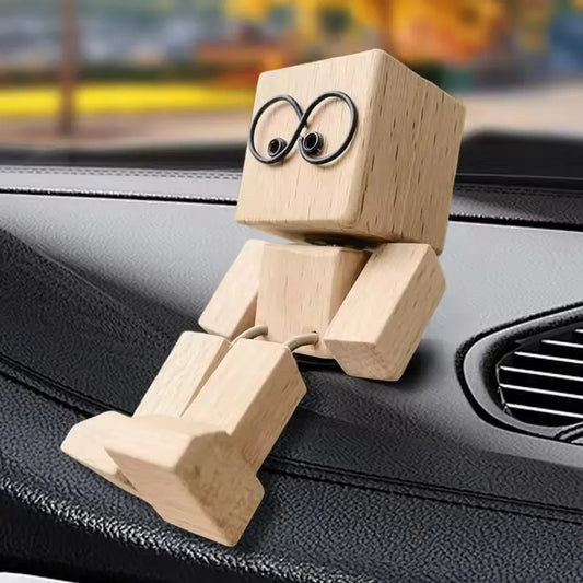 New Car Handmade Shaking Feet Wooden Doll Car Dashboard Desktop Decoration Ornament Shaking Wooden Man Figurine Bobblehead Doll