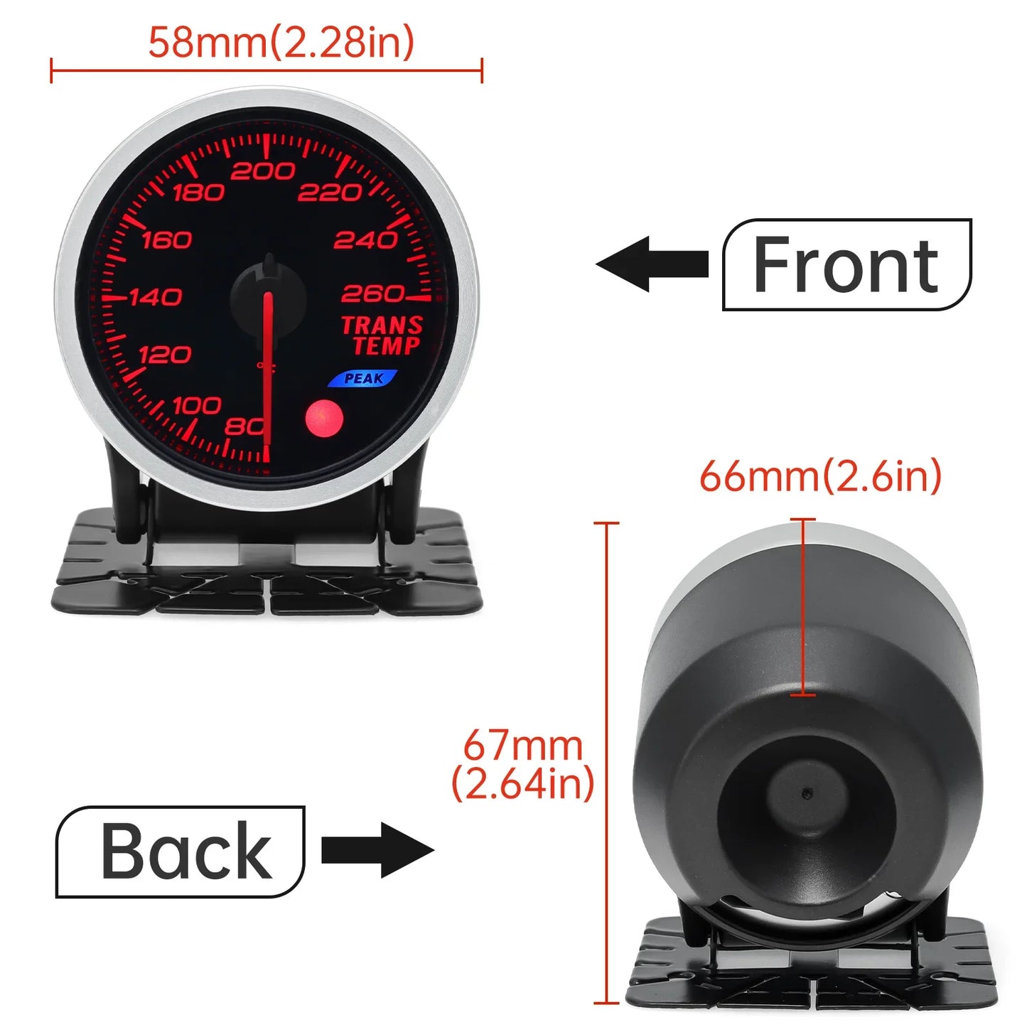 52MM Trans Temprature Gauge 80-260 Fahrenheit 80-260 Fahrenheit with 7 Color Backlight for 12V Gasoline Vehicle