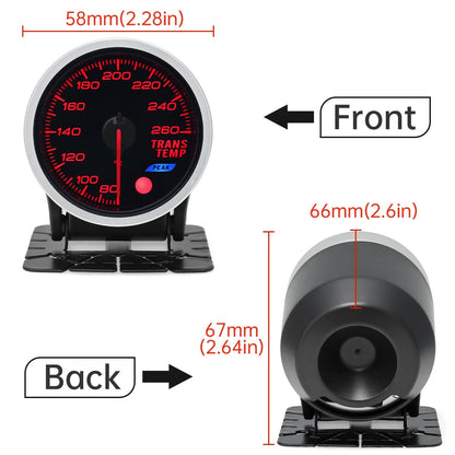 52MM Trans Temprature Gauge 80-260 Fahrenheit 80-260 Fahrenheit with 7 Color Backlight for 12V Gasoline Vehicle