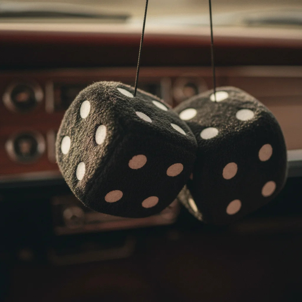 Fuzzy Plush Dice for Car Mirror Pair of Retro Pink Dice with White Dots for Car Interior Hanging Ornament Decoration