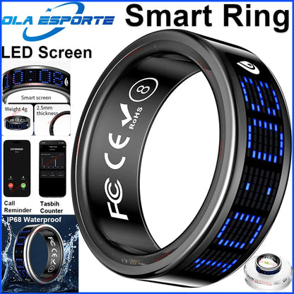 2026 Smart Ring Men Women LED Display Screen Heart Rate Blood Oxygen Monitor 5ATM Waterproof Multi Sports Mode Gifts For Android