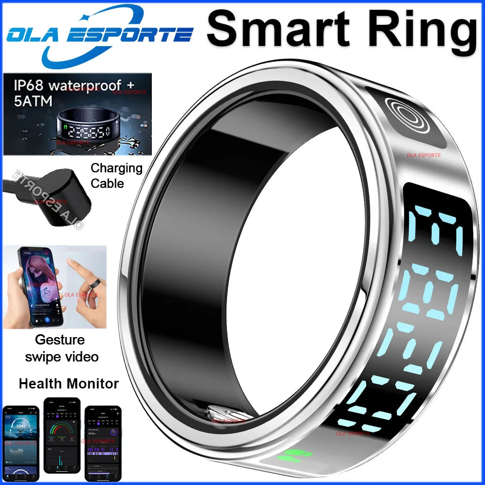 2026 Smart Ring Men Women LED Display Screen Heart Rate Blood Oxygen Monitor 5ATM Waterproof Multi Sports Mode Gifts For Android