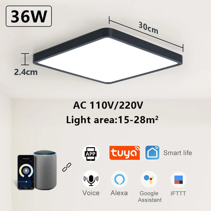 MARPOU Tuya Smart LED Ceiling Lamp Wood Grain App Voice Control Alexa/Google Remote Control Square Ceiling Lights Living Room