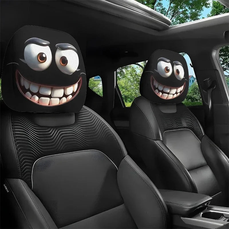 Personalized, funny, and fun car interior universal head cover, black and white head cover, car headrest, seat head cover
